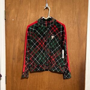 No Boundaries Plaid Velour Christmas Reindeer Patch Track Jacket